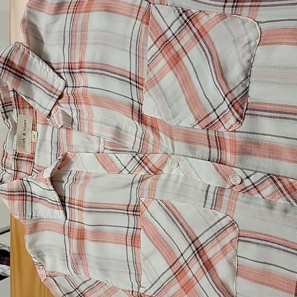 Cloth & Stone Orange White Lightweight Long Sleeve Button Down Shirt, Medium - Picture 3 of 8